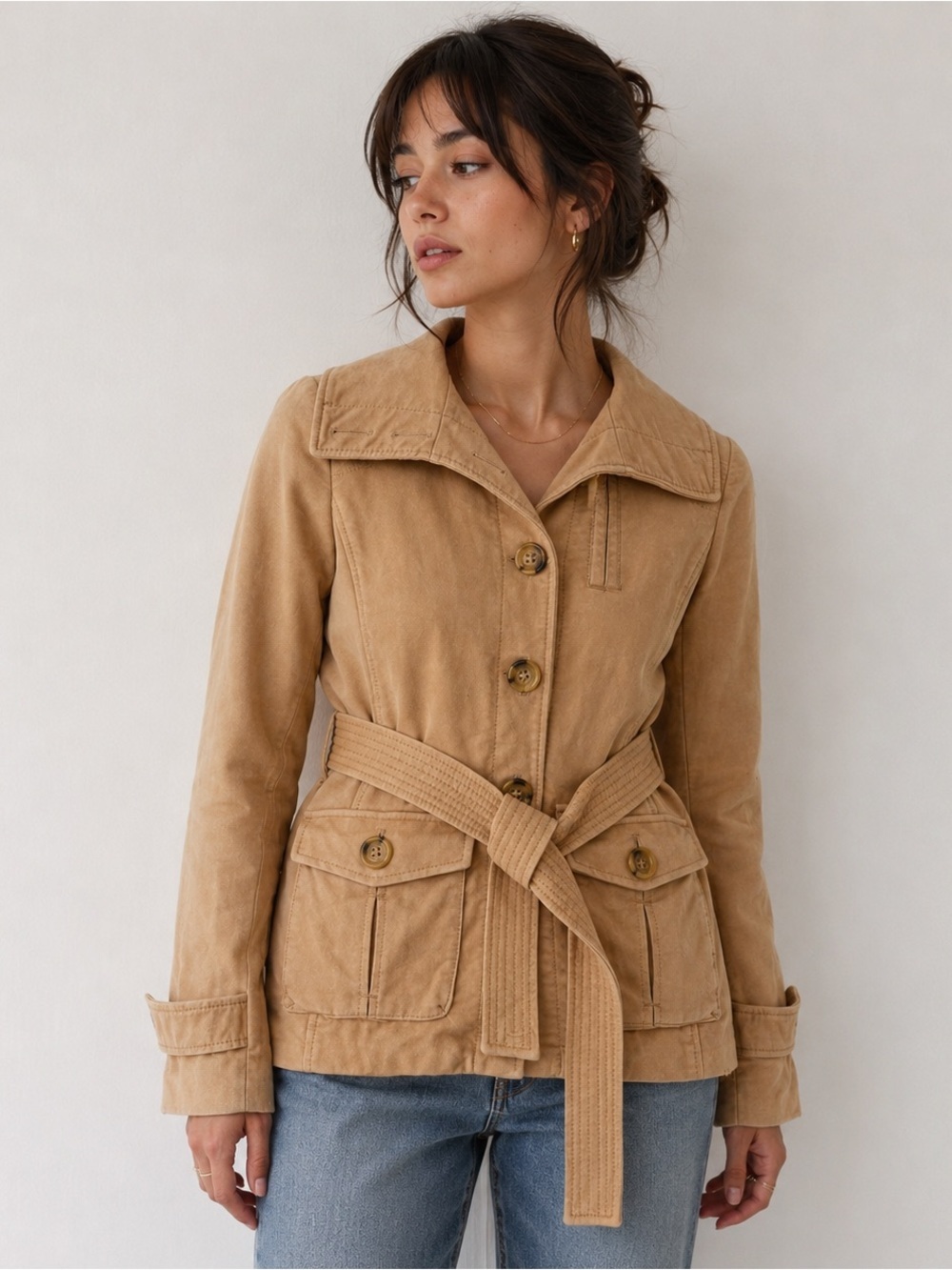 GAP Y2K Women's Tan Belted Jacket pea coat